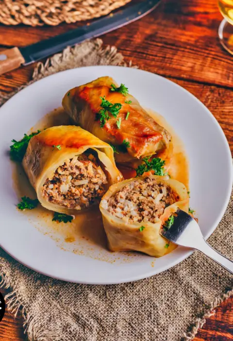 Bison Stuffed Cabbage Rolls Wrapped in Bacon