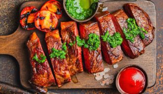 Chipotle Rubbed Bison Flank Steak with Chimichurri