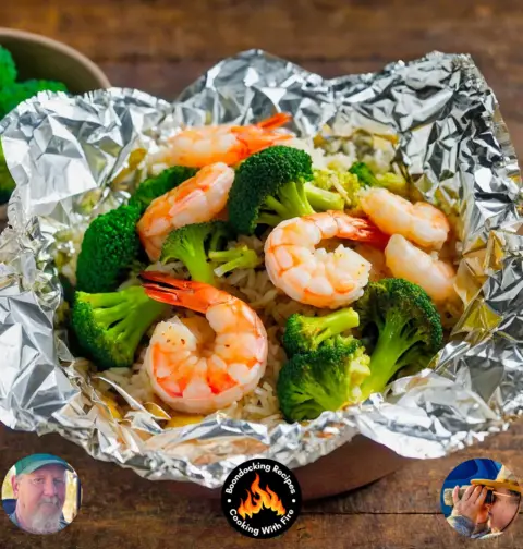shrimp, broccoli and rice foil packets