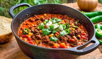 Dutch Oven Spicy Poblano Bison Chili Recipe