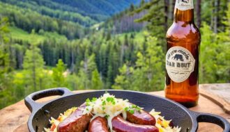 Pumpkin Beer-Braised Bison Bratwurst and Sauerkraut