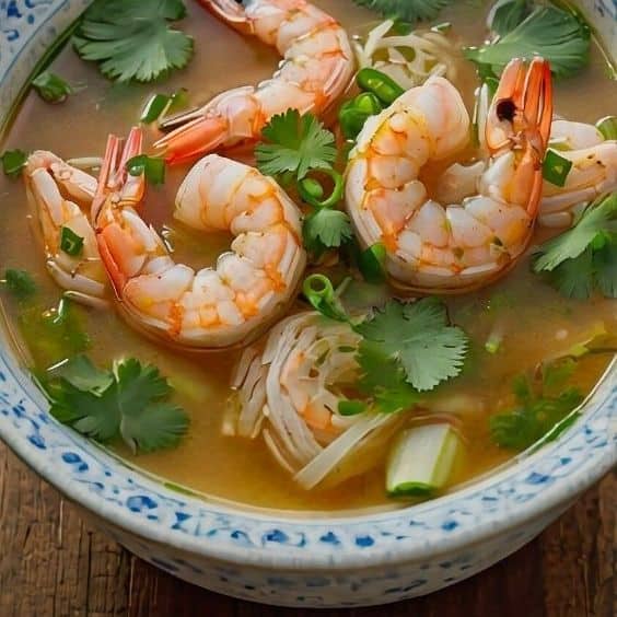 Cambodian Chicken-and-Rice Soup with Shrimp