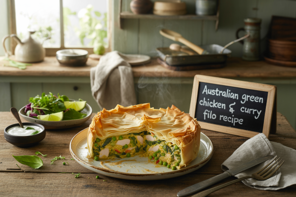 Australian Green Chicken Curry Filo Pie Recipe