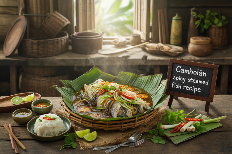 Cambodian Chamhoi Spicy Steamed Fish Recipe