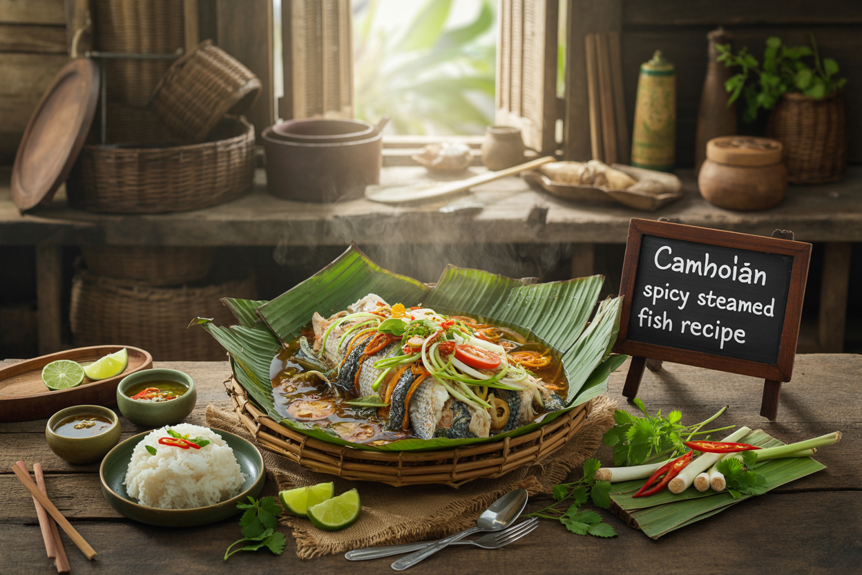 Cambodian Chamhoi Spicy Steamed Fish Recipe