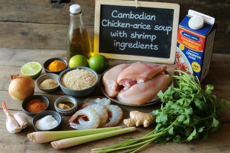 Cambodian Chicken-and-Rice Soup with Shrimp Recipe - Ingredients