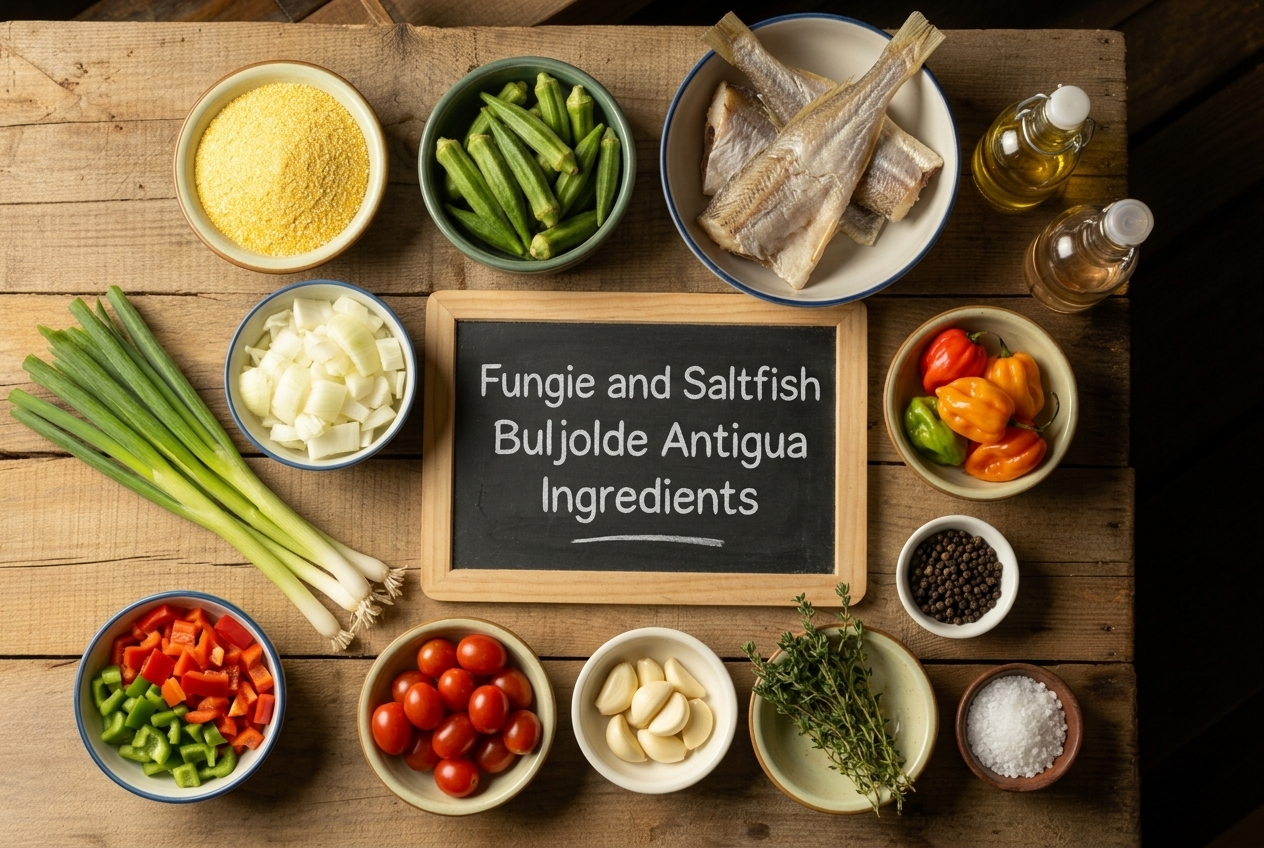 Fungie and Saltfish Buljolde Antigua Recipe - Ingredients