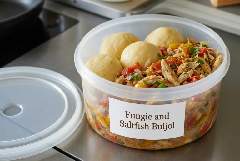 Fungie and Saltfish Buljolde Antigua Recipe - Storage