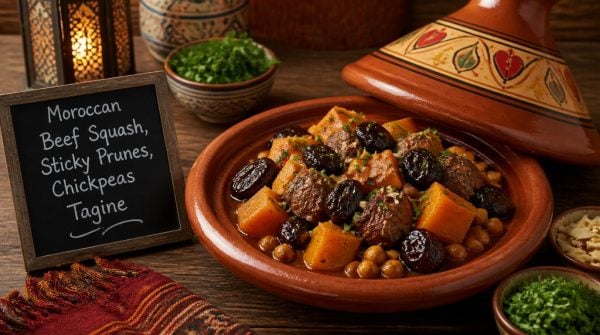 Moroccan Beef Squash, Sticky Prunes, Chickpeas Tagine Recipe