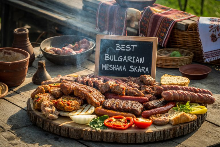 Authentic Bulgarian Meschana Skara grilled meats for camping and RV cooking. Perfect for outdoor boo.