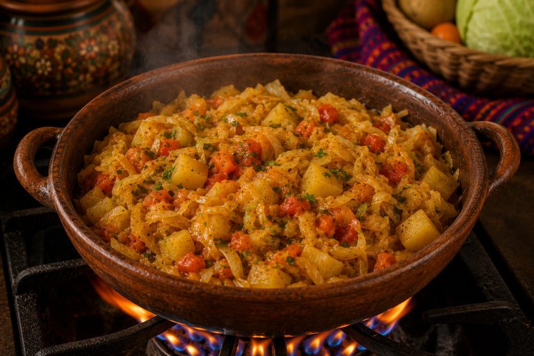 Bolivian Spicy Cabbage Potatoes Recipe On the Stove