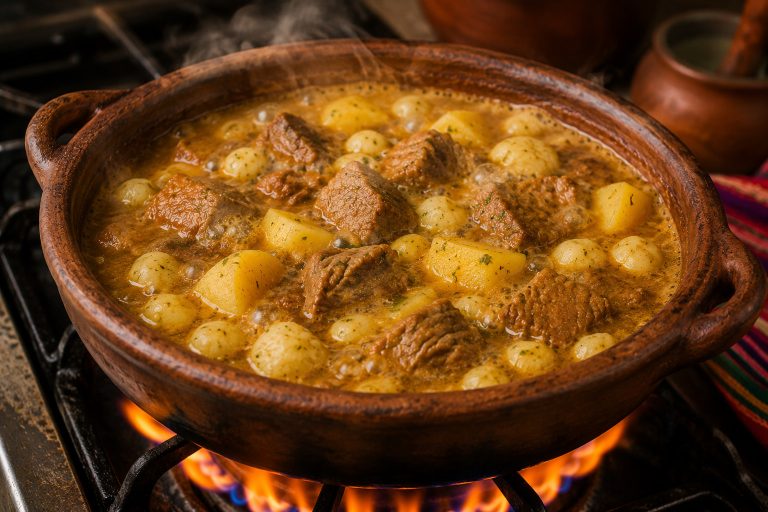 Bolivian Pork Fricassee With Homemade Chuños Recipe On the Stove