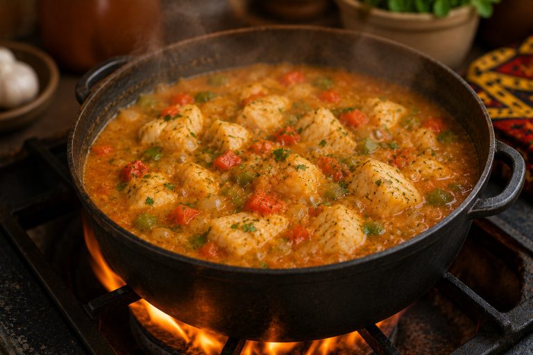 Angolan Caldo De Peixe Fish Stew Recipe Over A Hot Flame
