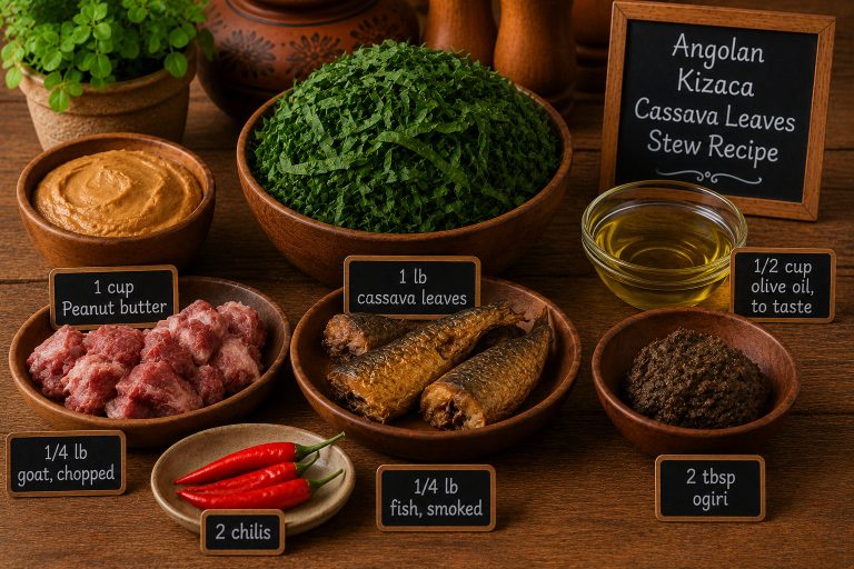 Angolan Kizaca Cassava Leaves Stew Recipe Ingredients
