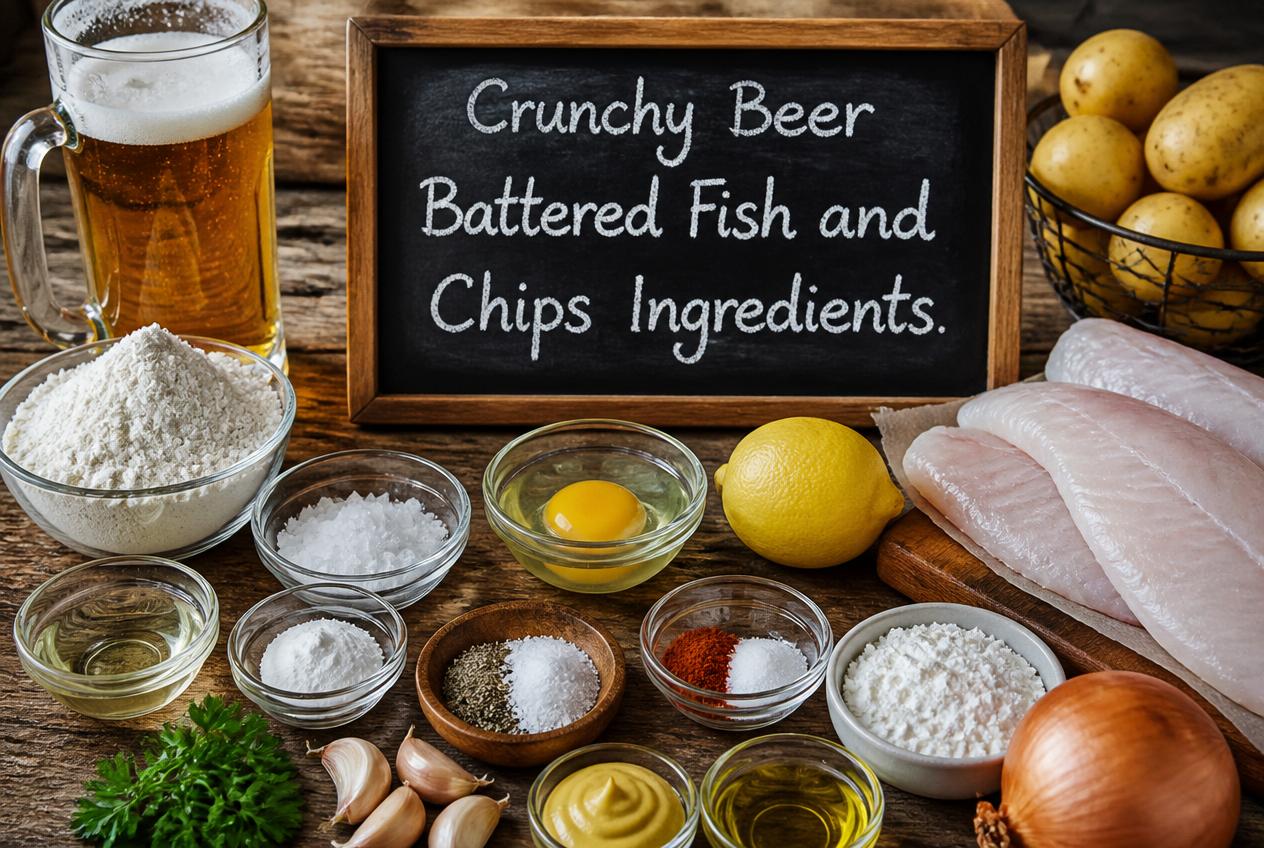 Crunchy Beer Battered Fish and Chips Recipe Ingredients