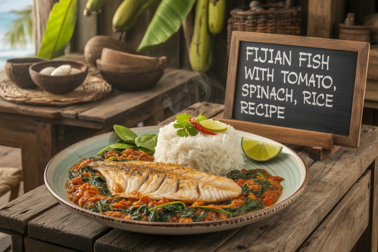 Fijian Fish with Tomato, Spinach, Rice Recipe