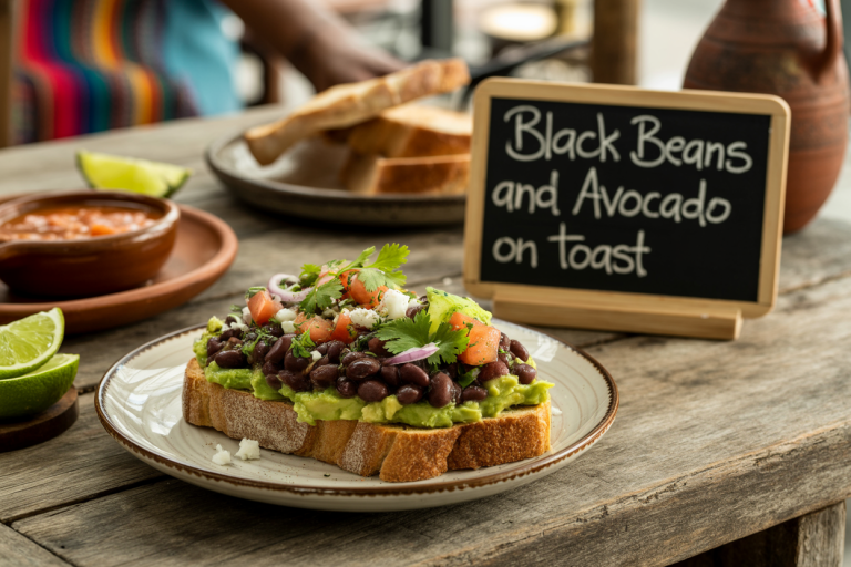 Mexican Vegetarian Black Beans and Avocado Recipe on Toast