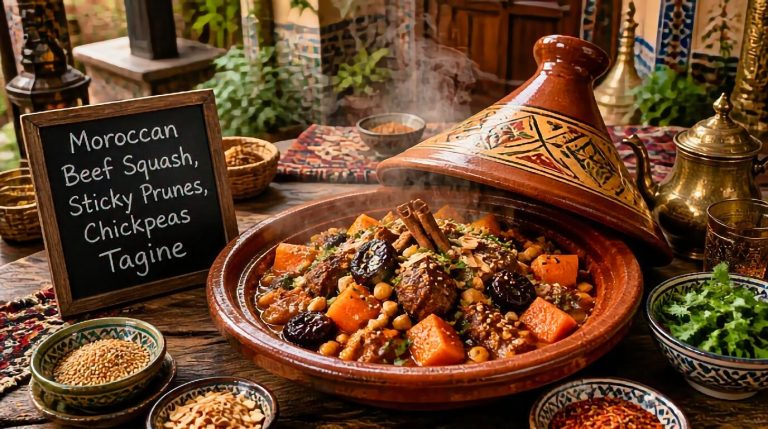 Moroccan Beef Squash, Sticky Prunes, Chickpeas Tagine Recipe