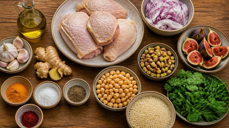 Moroccan Chicken Pistachios Dried Figs Chickpeas Tagine Recipe Ingredients