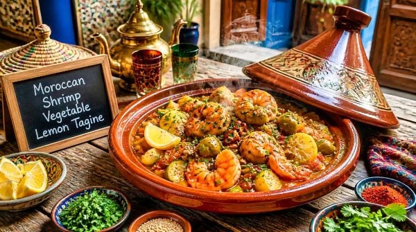 Moroccan Shrimp Vegetable Lemon Tagine Recipe