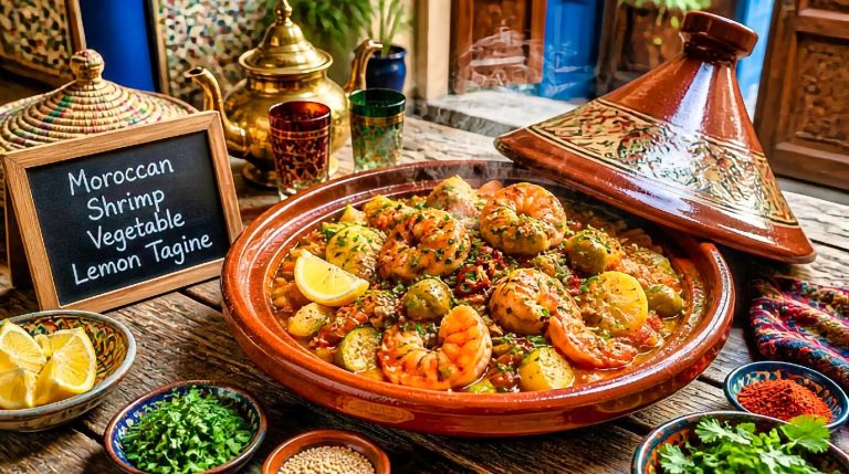 Moroccan Shrimp Vegetable Lemon Tagine Recipe