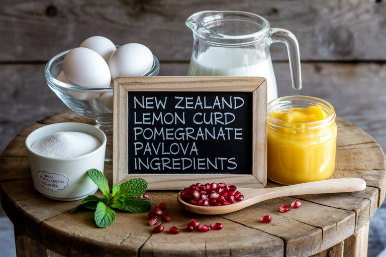 New Zealand Lemon Curd Pomegranate Pavlova Recipe Ingredients
