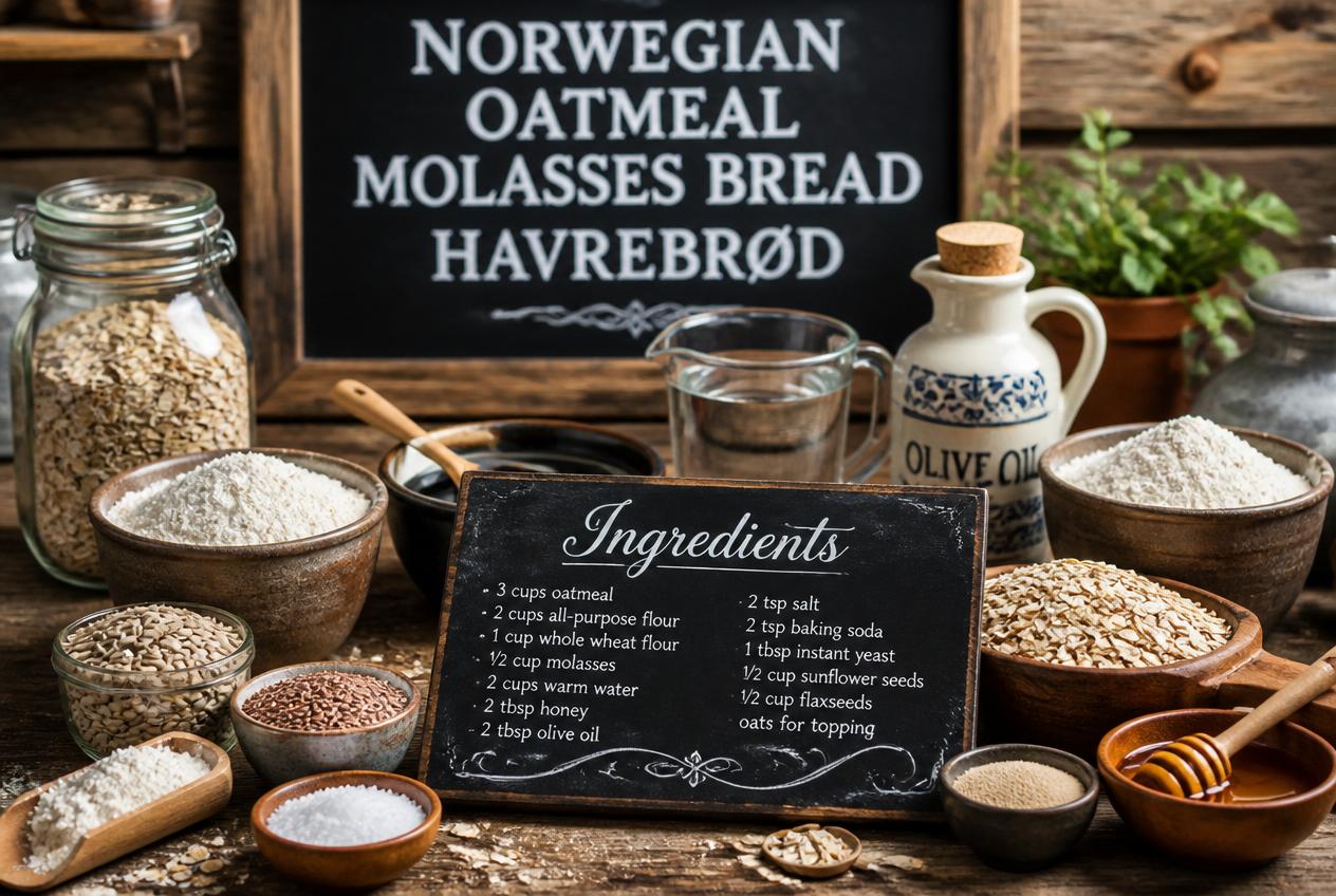 Norwegian Oatmeal Molasses Bread (Havrebrød) Ingredients
