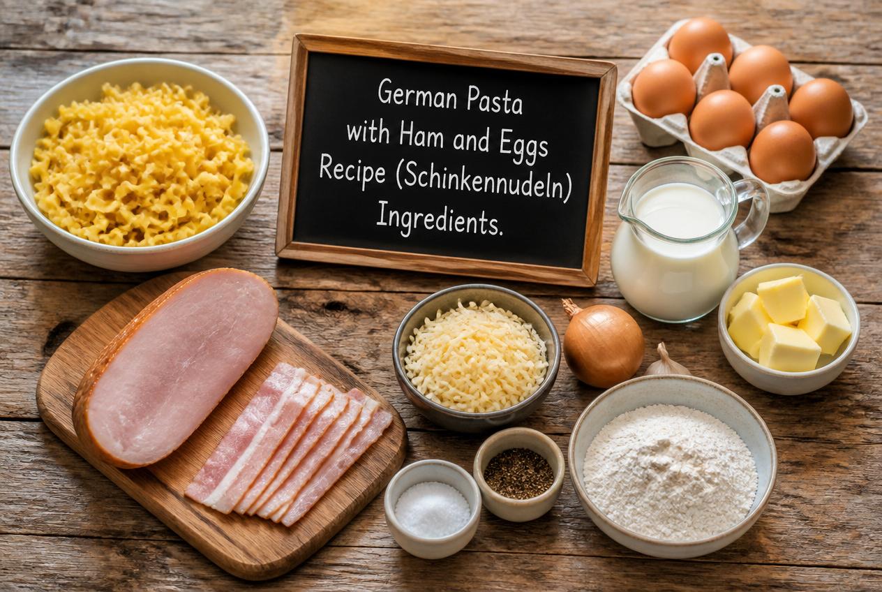 German Pasta with Ham and Eggs Recipe (Schinkennudeln) Ingredients