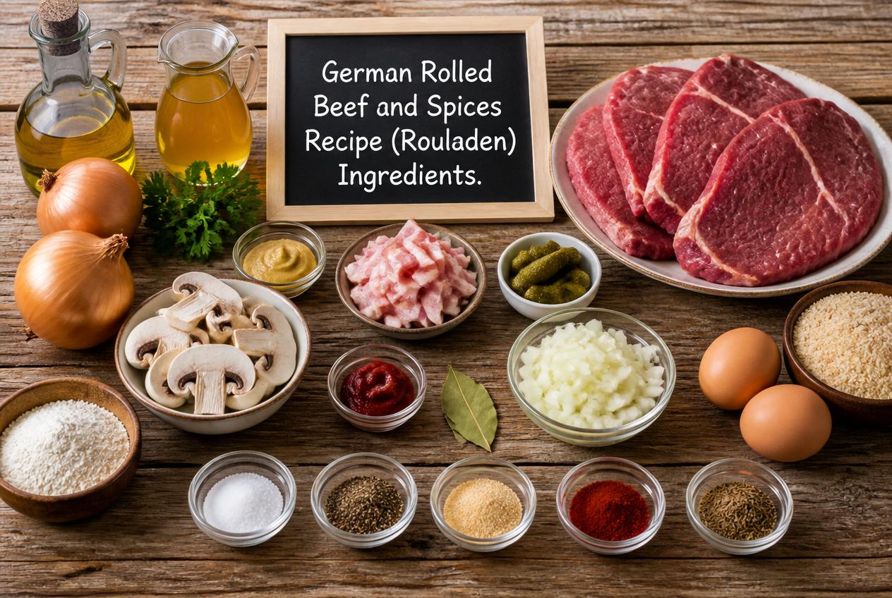 German Rolled Beef and Spices Recipe (Rouladen) Ingredients