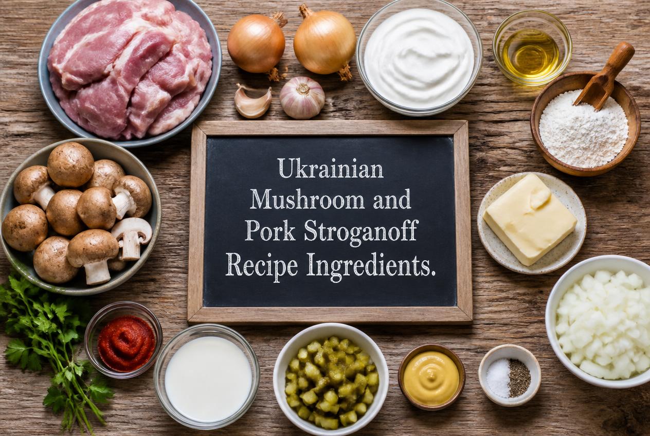 Ukrainian Mushroom and Pork Stroganoff Recipe Ingredients