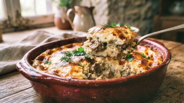 Albanian Lamb and Yogurt Rice Bake