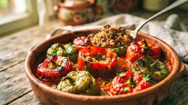 Albanian Meat and Rice Stuffed Peppers Recipe