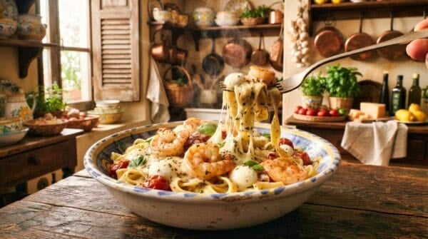Creamy Mozzarella Shrimp Pasta Recipe
