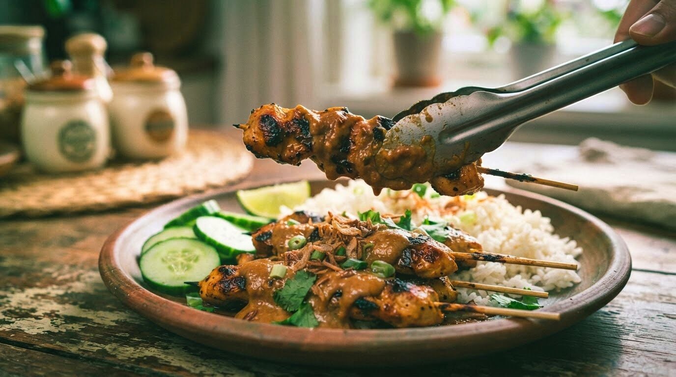 Indonesian Grilled Peanut Chicken Skewers